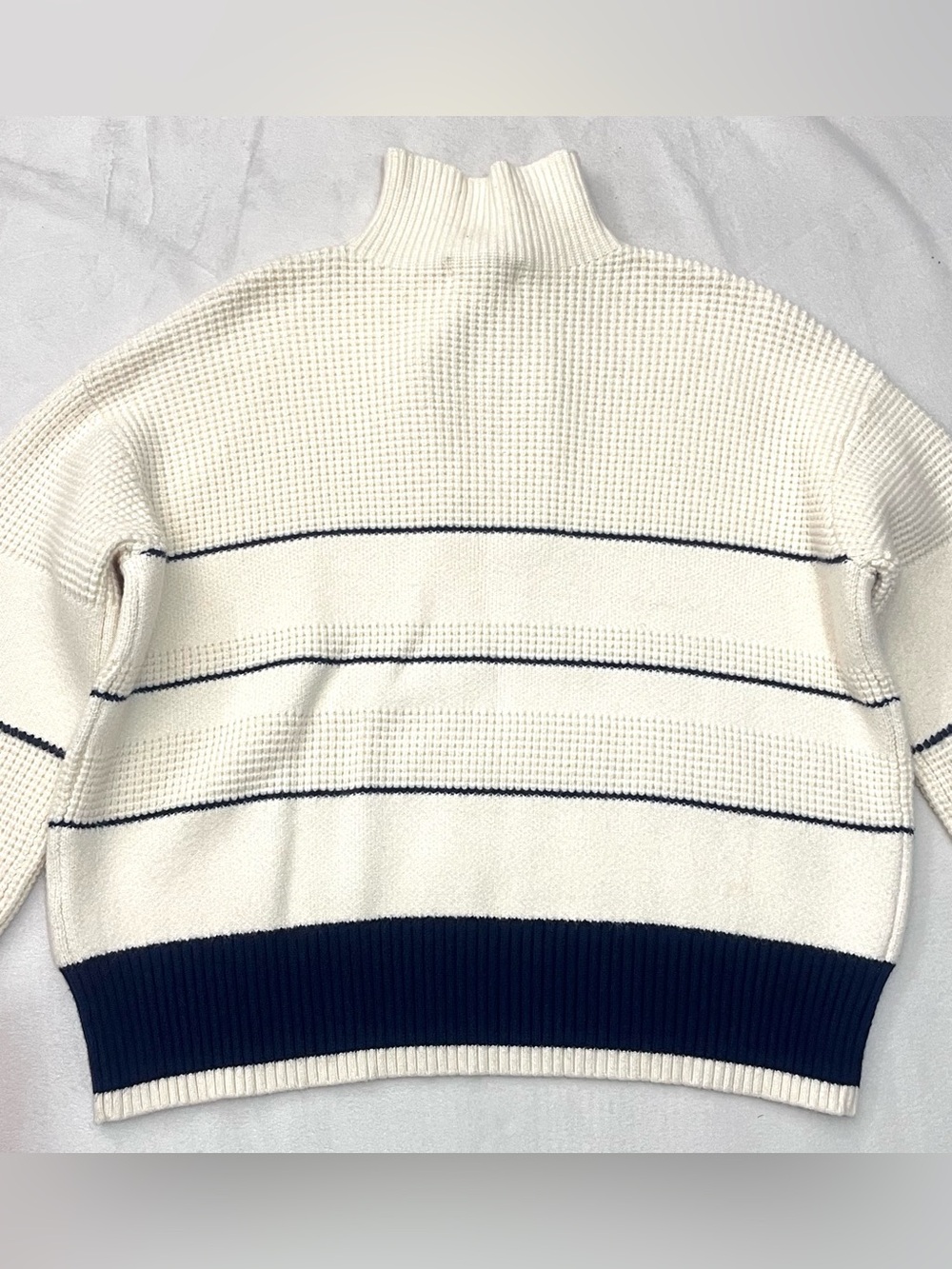 Vita Grace Cream and Navy Soft Thick Button Up Neck Waffle Sweater Women's Top - Picture 16 of 16